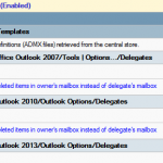 GPMC screenshot showing the "Store deleted items in owner's mailbox instead of delegate's mailbox" policy.