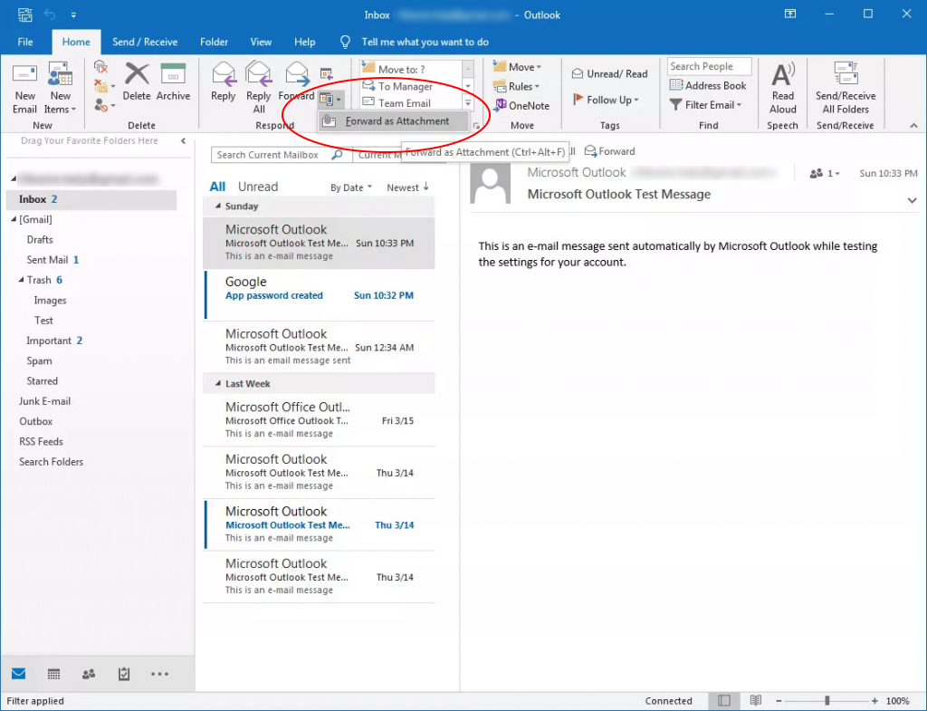 Screenshot of Outlook 2016 showing the dropdown menu of the 'More Respond Actions' menu.