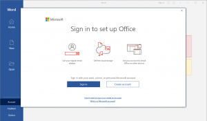 "Sign in to set up Office" screen from Microsoft Word