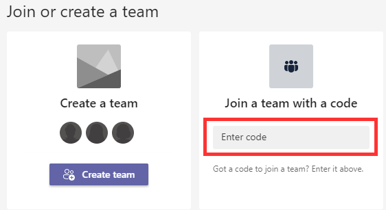 "Join or create a team" screenshot from the Teams desktop client.